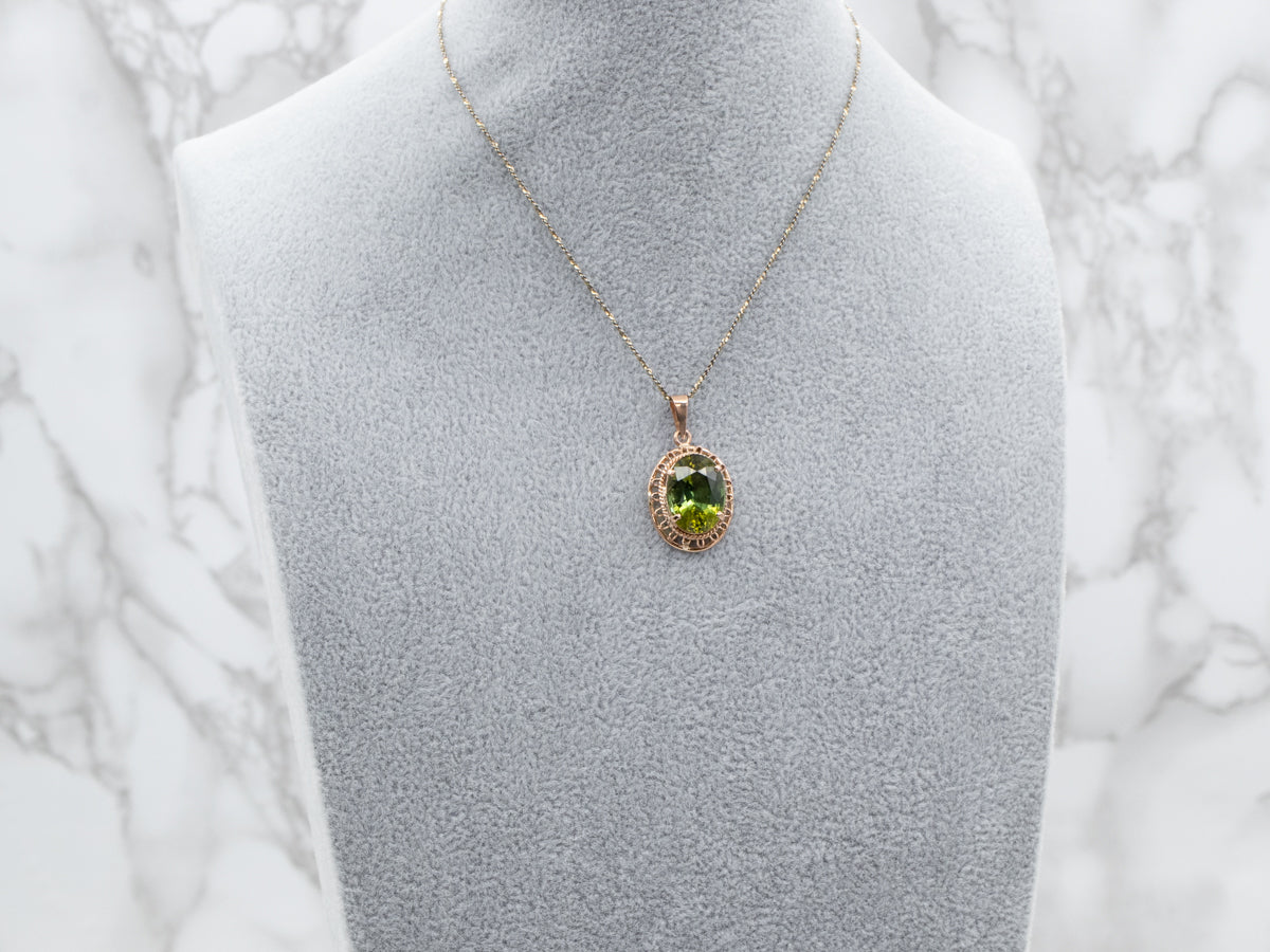 Rose Gold Green Tourmaline Solitaire Pendant