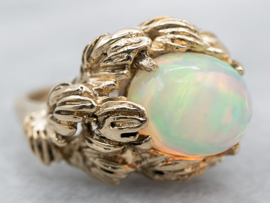 Vintage Botanical Opal Solitaire Ring