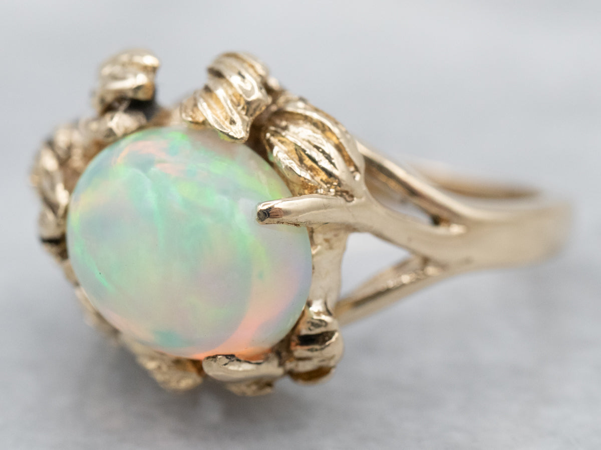 Vintage Botanical Opal Solitaire Ring