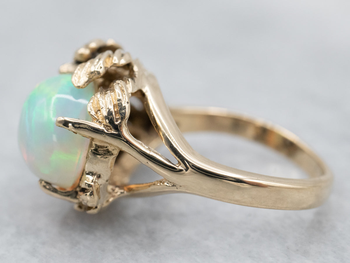 Vintage Botanical Opal Solitaire Ring