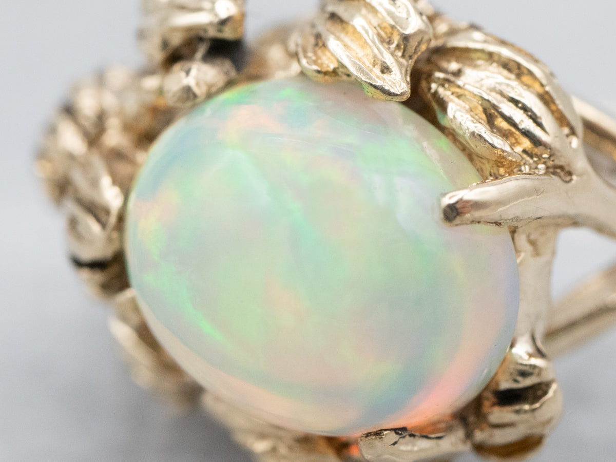 Vintage Botanical Opal Solitaire Ring
