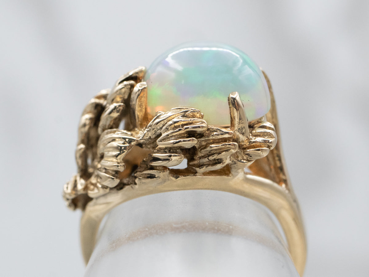 Vintage Botanical Opal Solitaire Ring
