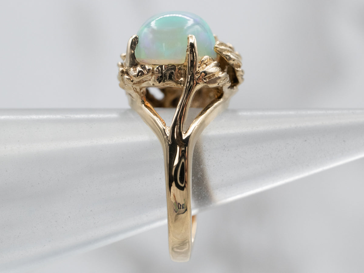 Vintage Botanical Opal Solitaire Ring
