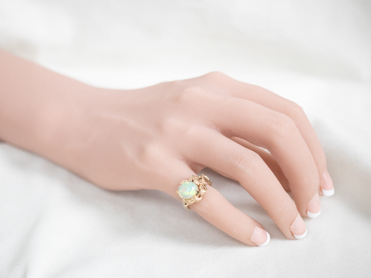 Vintage Botanical Opal Solitaire Ring