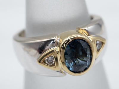 Modern Sapphire and Diamond Two Tone Gold Ring