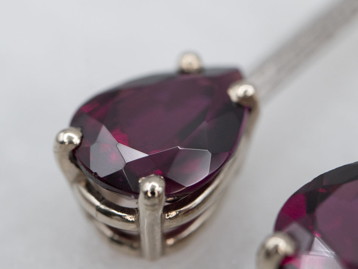 Teardrop Rhodolite Garnet Etched Bar Drop Earrings