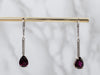 Teardrop Rhodolite Garnet Etched Bar Drop Earrings
