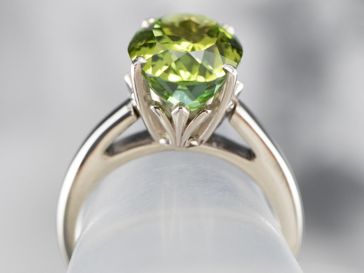 Green Tourmaline Solitaire Ring in White Gold