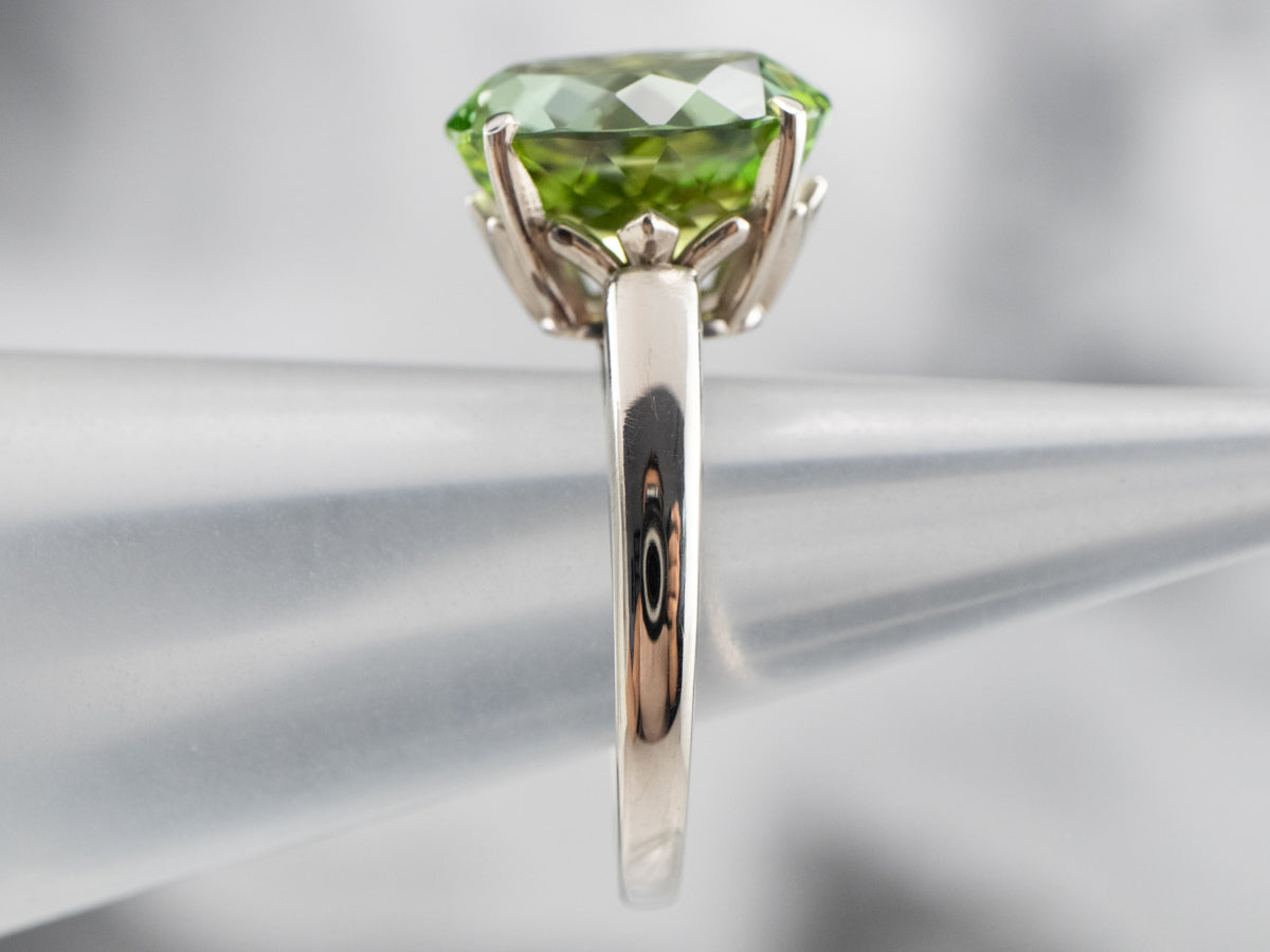 Green Tourmaline Solitaire Ring in White Gold