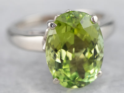 Green Tourmaline Solitaire Ring in White Gold