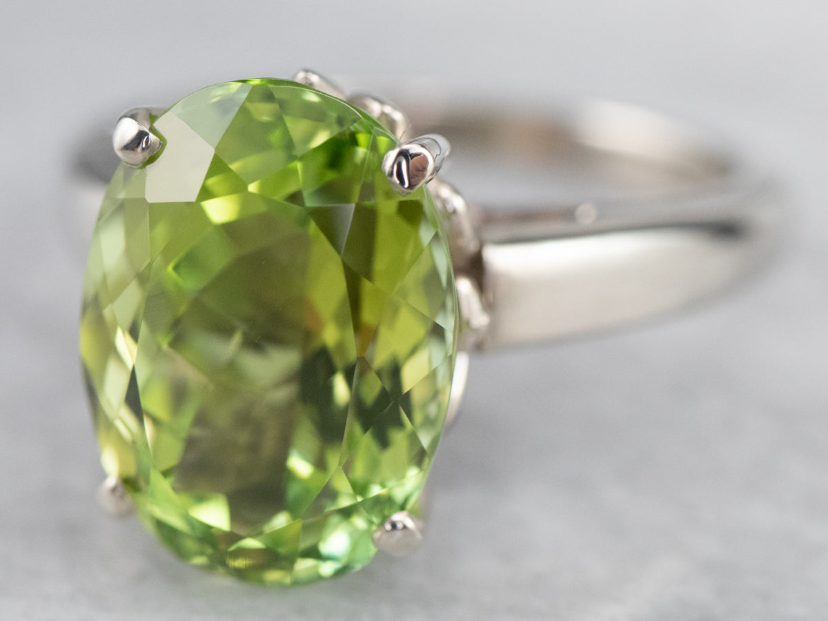 Green Tourmaline Solitaire Ring in White Gold
