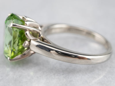 Green Tourmaline Solitaire Ring in White Gold