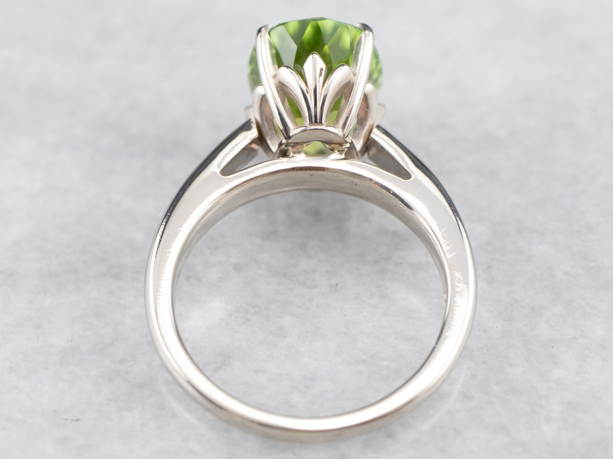 Green Tourmaline Solitaire Ring in White Gold