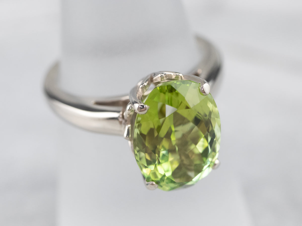 Green Tourmaline Solitaire Ring in White Gold