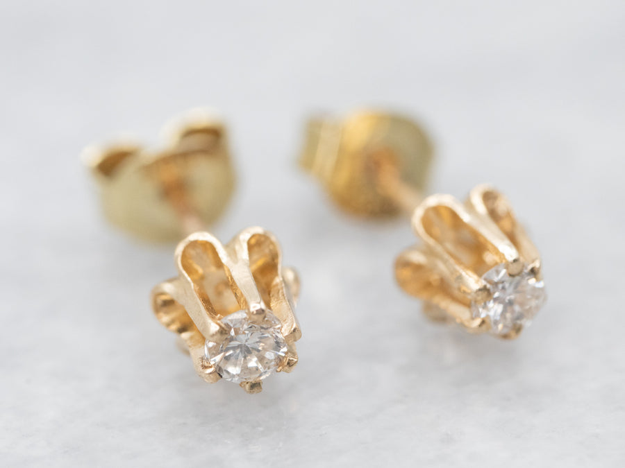 Diamond Buttercup Gold Stud Earrings