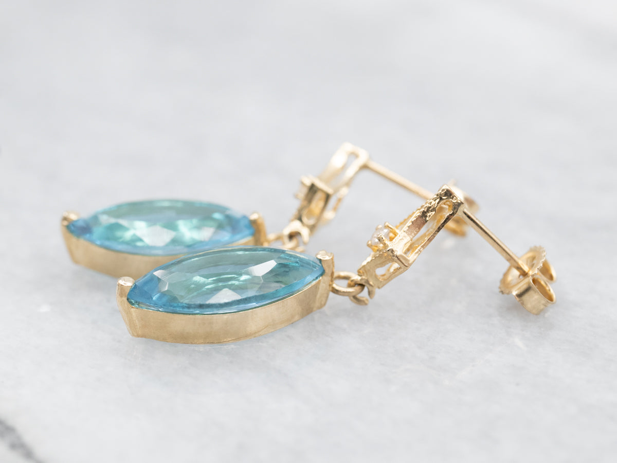 Marquise Blue Topaz and Diamond Drop Earrings