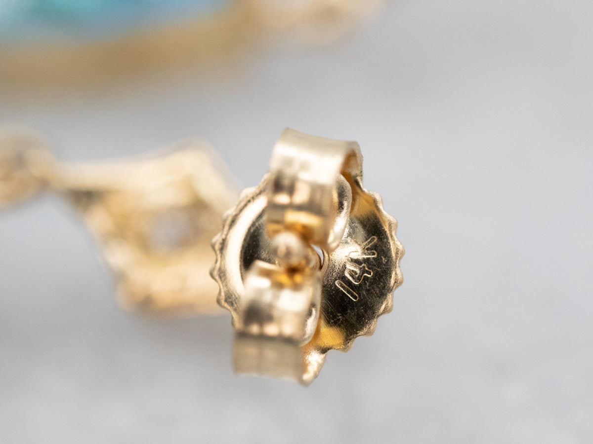 Marquise Blue Topaz and Diamond Drop Earrings