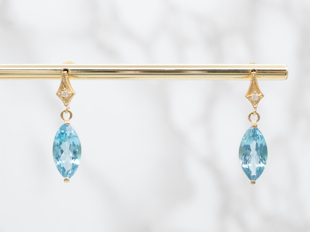 Marquise Blue Topaz and Diamond Drop Earrings