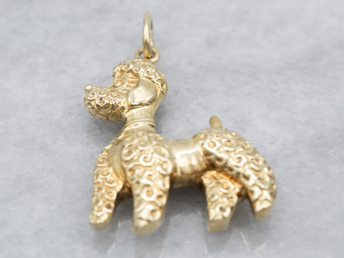 Yellow Gold Poodle Pup Charm Pendant