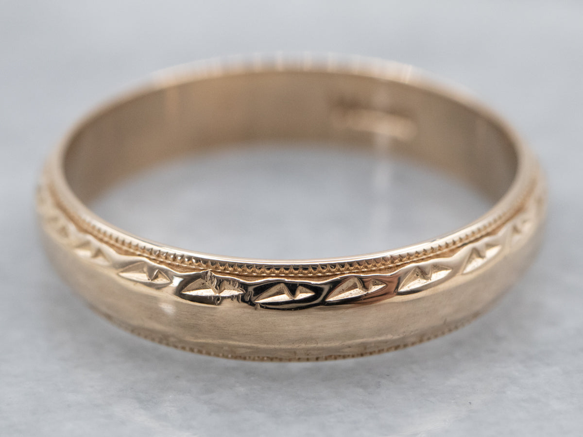 14K Yellow Gold Milgrain Edge Etched Border Band Ring