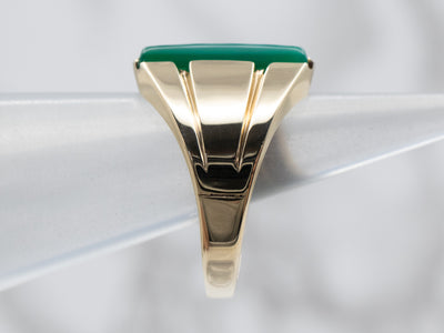 Men's Green Onyx and Gold Statement Ring