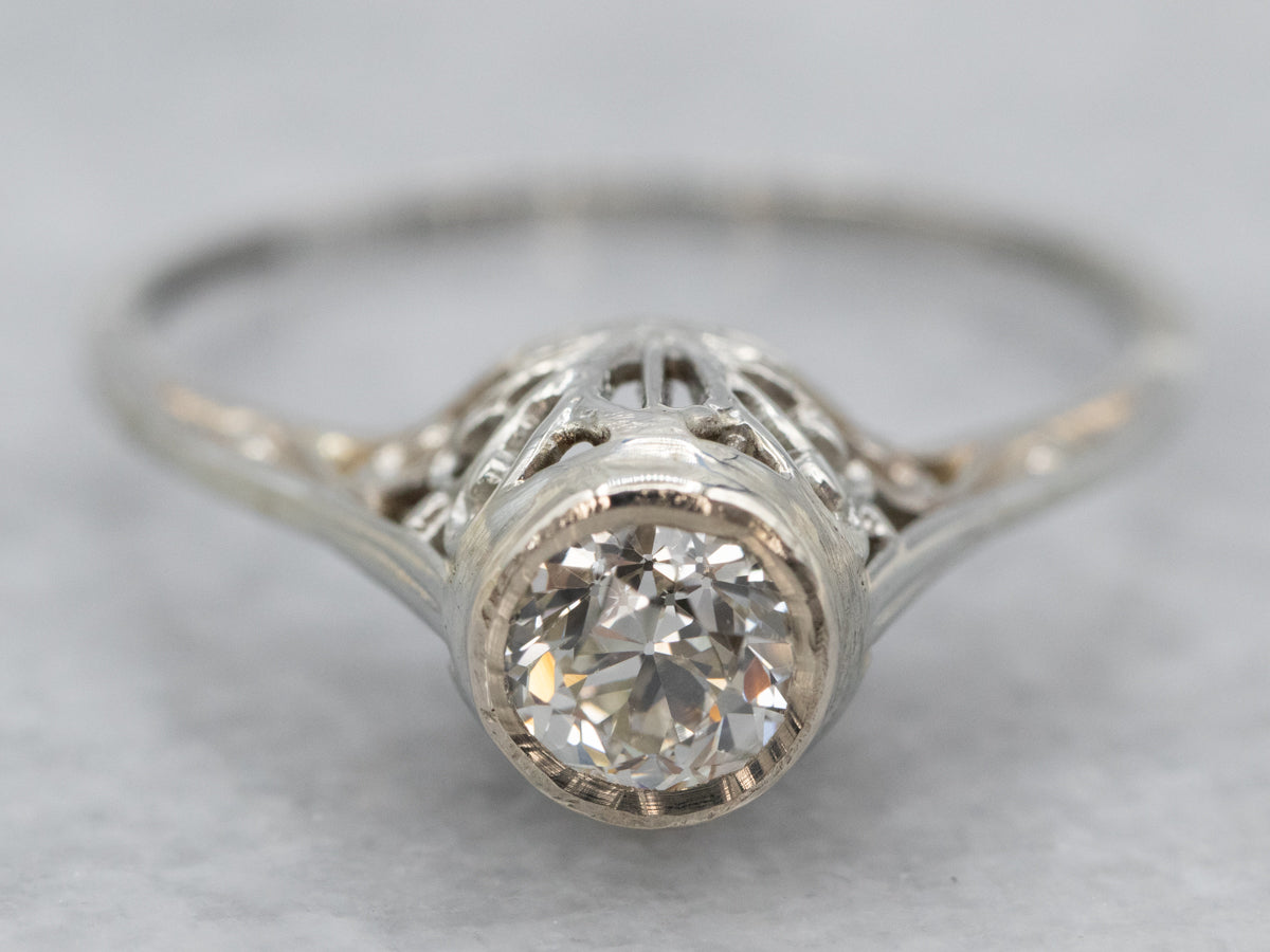Art Deco Style 3.41 Carat European-Cut Diamond Ring - GIA L VS2