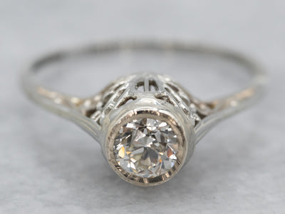 Art Deco European Cut Diamond Engagement Ring