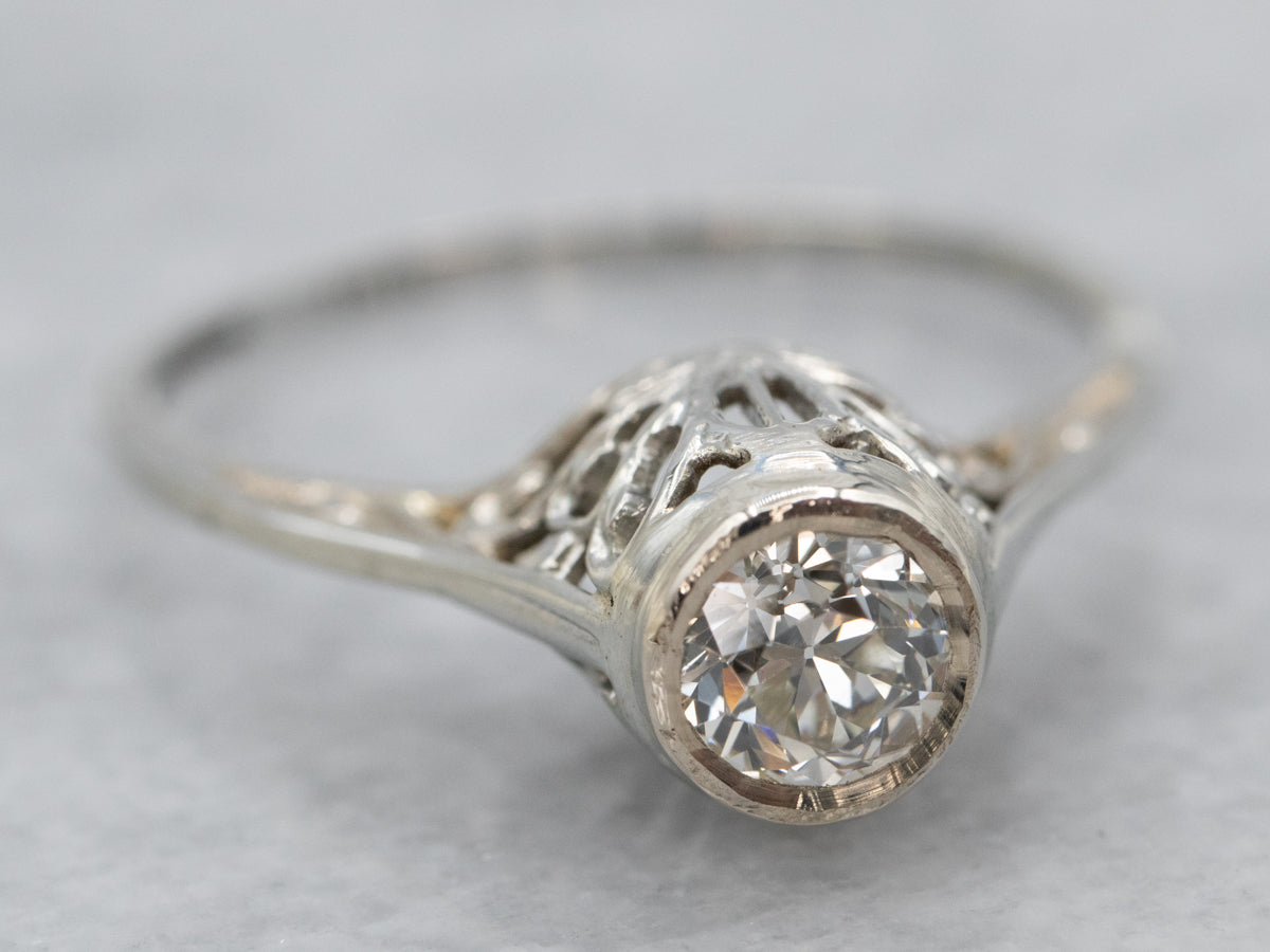 Art Deco European Cut Diamond Engagement Ring