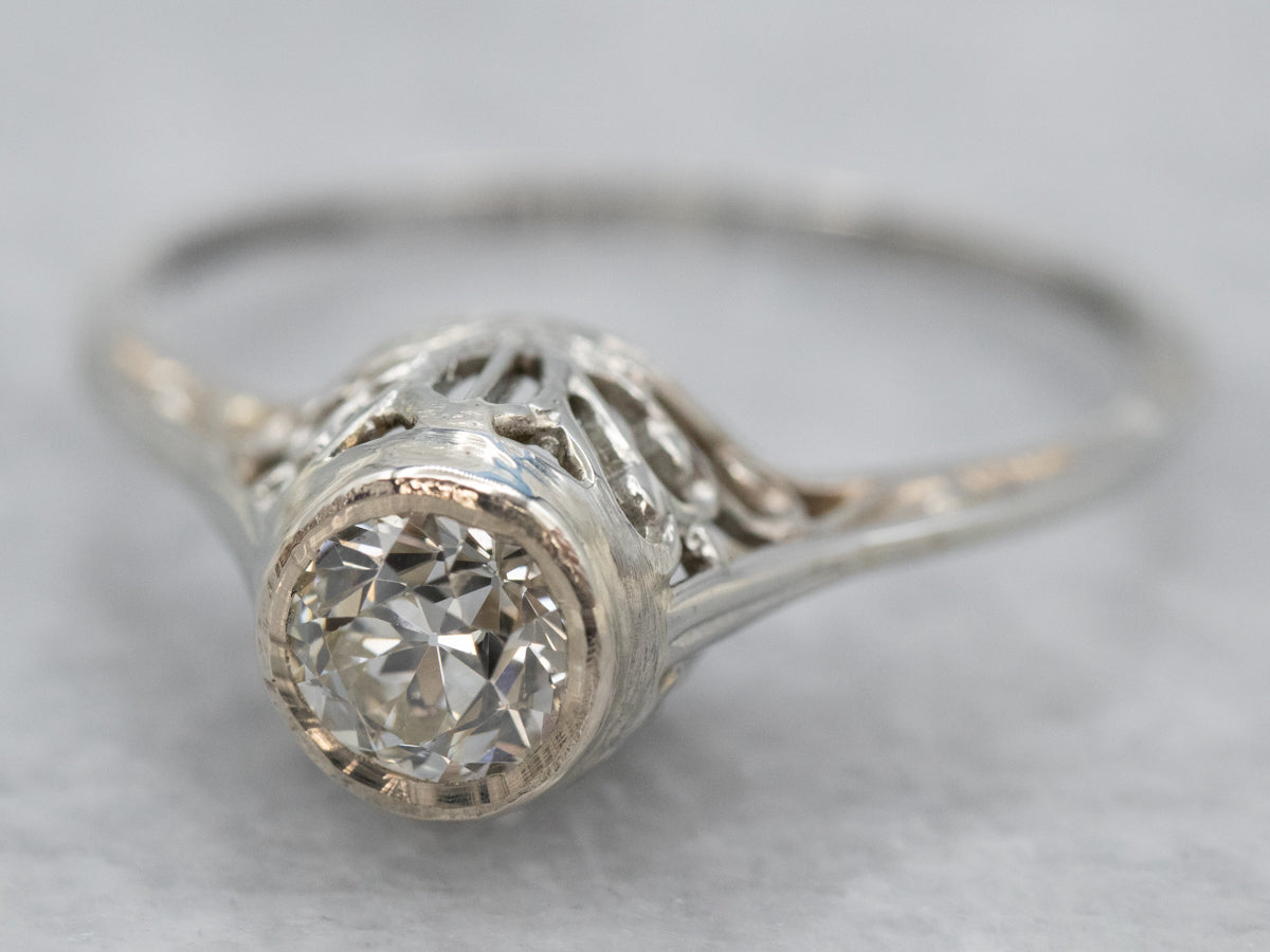 Art Deco European Cut Diamond Engagement Ring