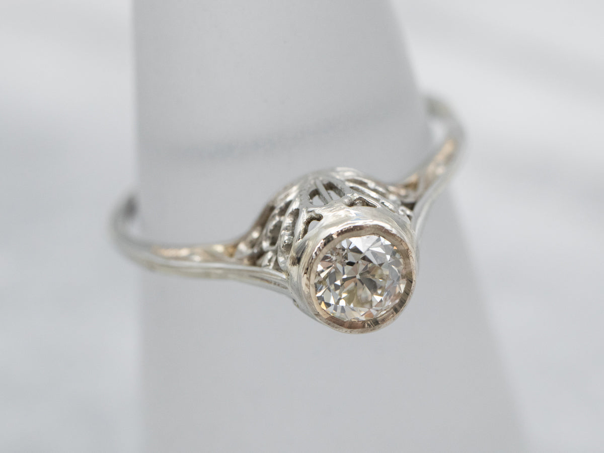 Art Deco European Cut Diamond Engagement Ring