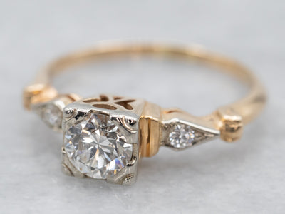 Retro Era European Cut Diamond Engagement Ring