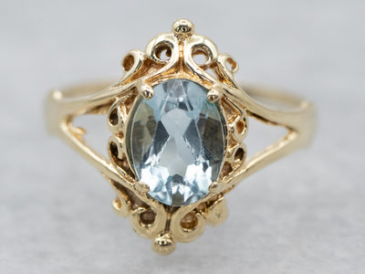 Ornate Gold Blue Topaz Ring