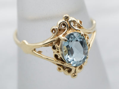 Ornate Gold Blue Topaz Ring