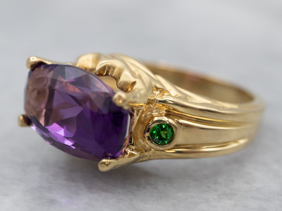 18K Gold Amethyst and Diopside Ring