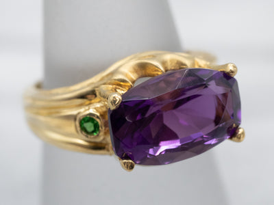 18K Gold Amethyst and Diopside Ring