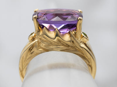 18K Gold Amethyst and Diopside Ring