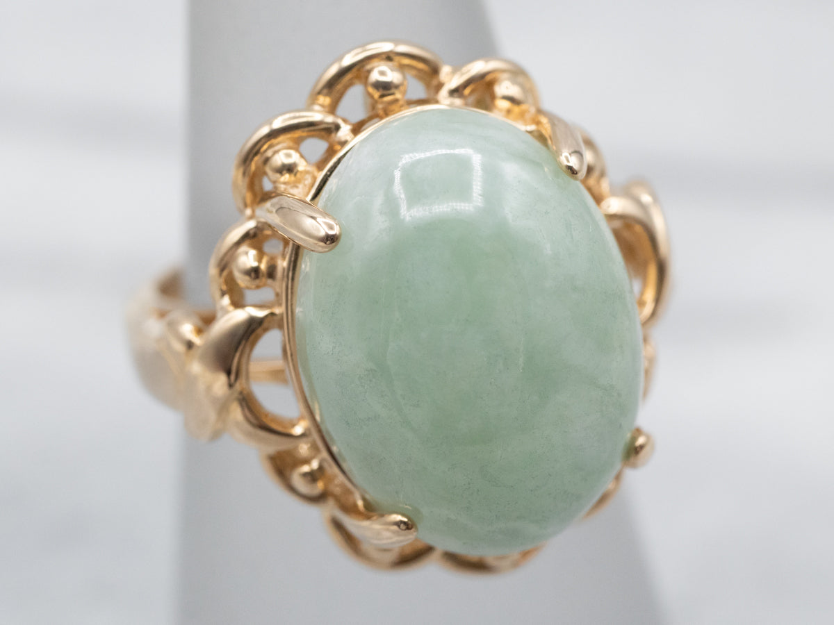 Gold Mid Century Jade Cocktail Ring
