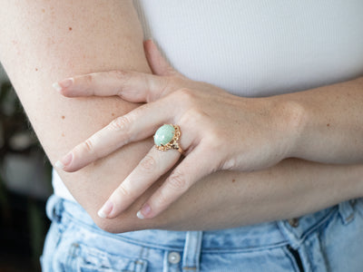 Gold Mid Century Jade Cocktail Ring