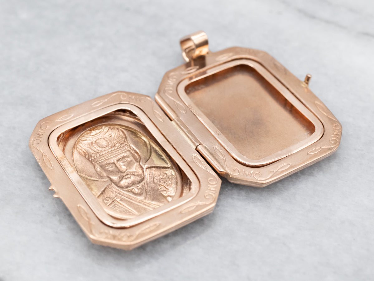 Antique Rose Gold Saint Nicholas Locket