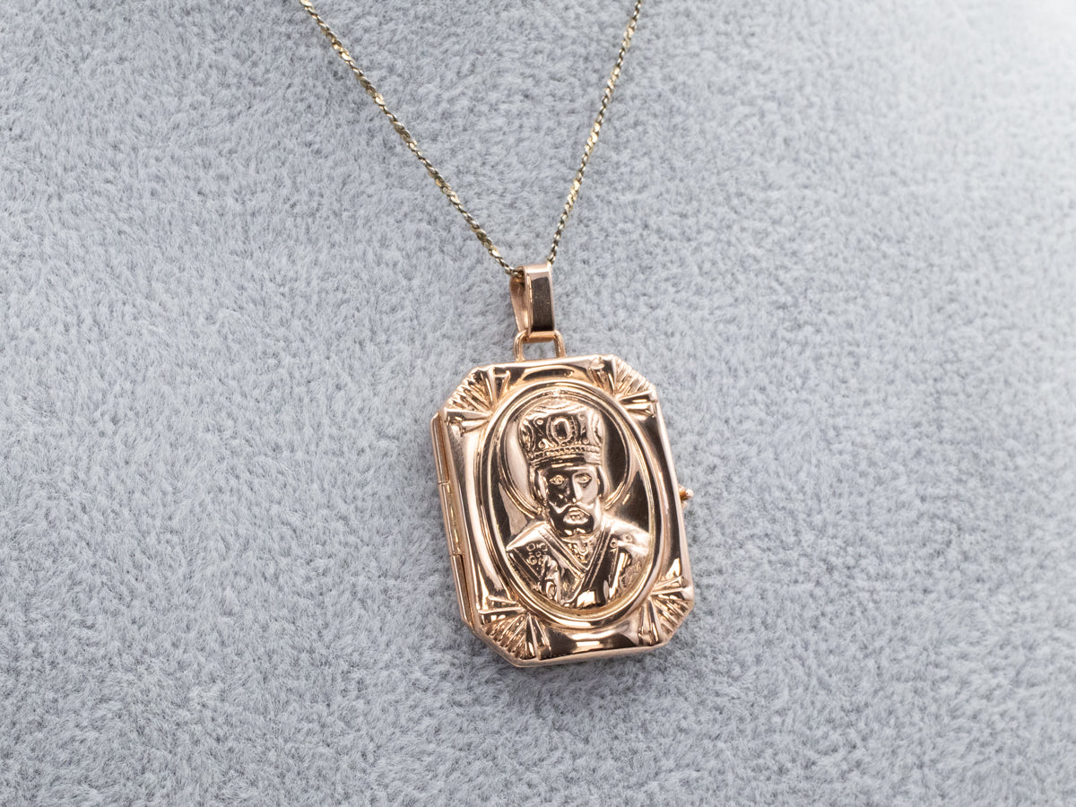 Antique Rose Gold Saint Nicholas Locket
