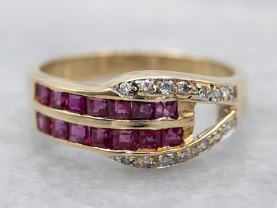 Diamond and Synthetic Ruby Belt Buckle Ring