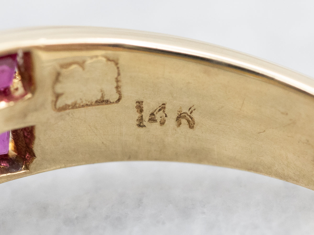 Diamond and Synthetic Ruby Belt Buckle Ring