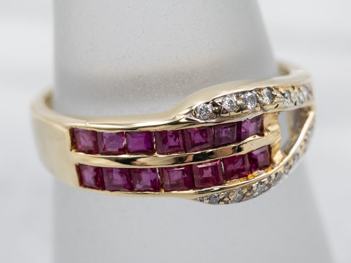 Diamond and Synthetic Ruby Belt Buckle Ring