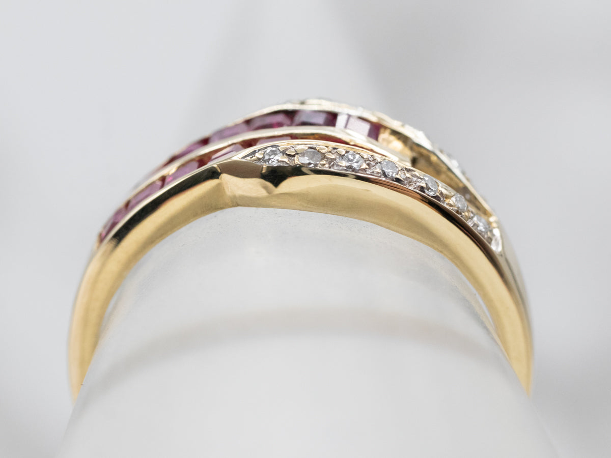 Diamond and Synthetic Ruby Belt Buckle Ring
