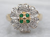 Floral Emerald and Diamond Cluster Ring