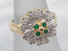 Floral Emerald and Diamond Cluster Ring