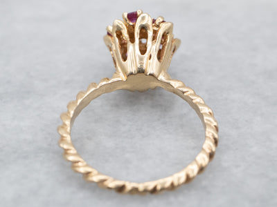 Gold Diamond and Ruby Flower Ring