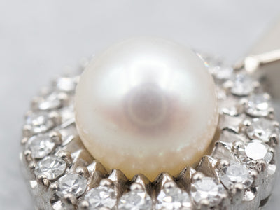 White Gold Pearl and Diamond Halo Pendant
