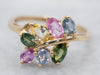 Gold Multi-Color Sapphire Cluster Ring