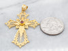 Ornate Gold Filigree and Ruby Cross